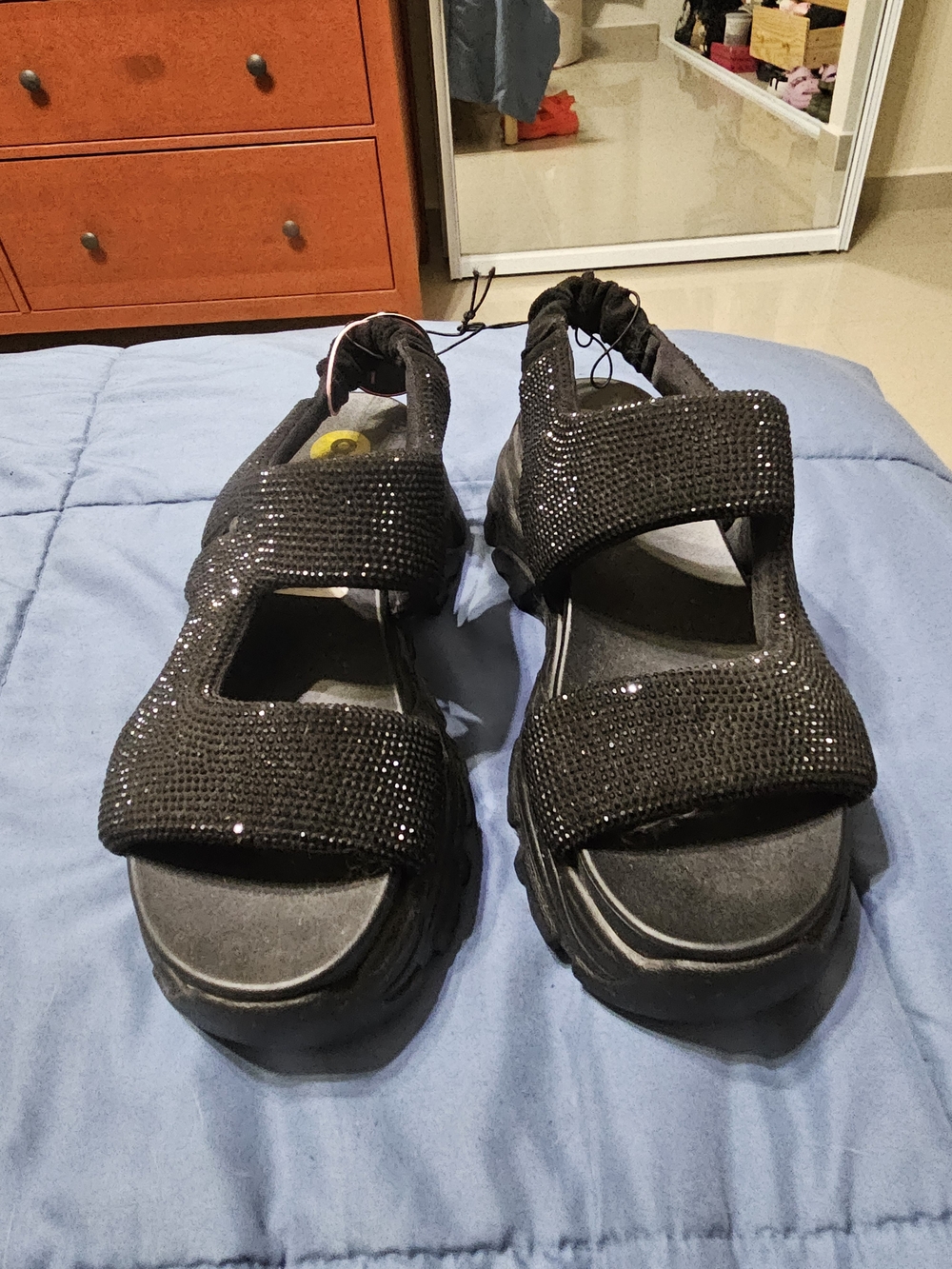 Women’s Black Sparkle Platform Sandals